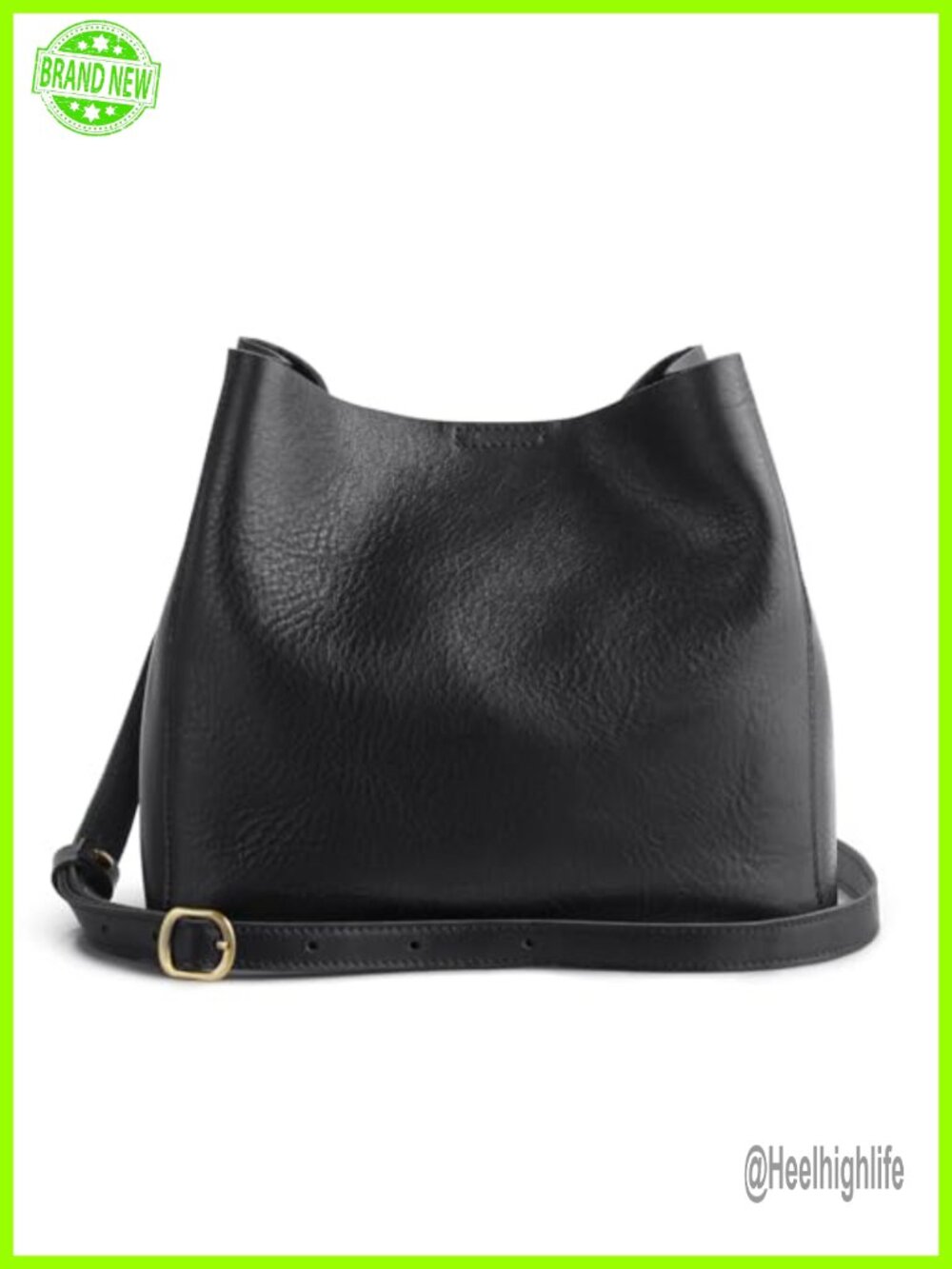 Full Grain Leather Crossbody Bucket Bag Convertible Butterfly Purse